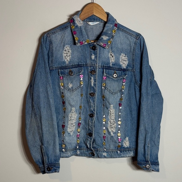 Highway Jeans Jackets & Blazers - Vintage Highway  Jeans Bedazzled Distressed Denim Jacket 1X